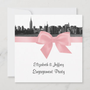 NYC Wide Skyline Etched BW Pink Engagement Pty SQ Invitation