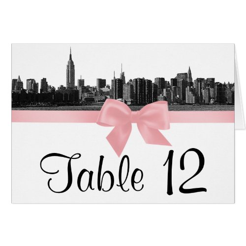 NYC Wide Skyline Etched BW Pink Table Number