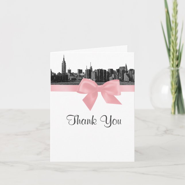 NYC Wide Skyline Etched BW Pink Thank You (Front)