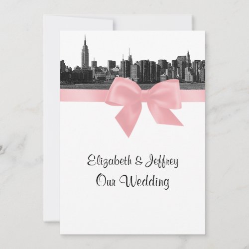 NYC Wide Skyline Etched BW Pink Wedding Custom Invite
