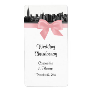NYC Wide Skyline Etched BW Pink Wine Label
