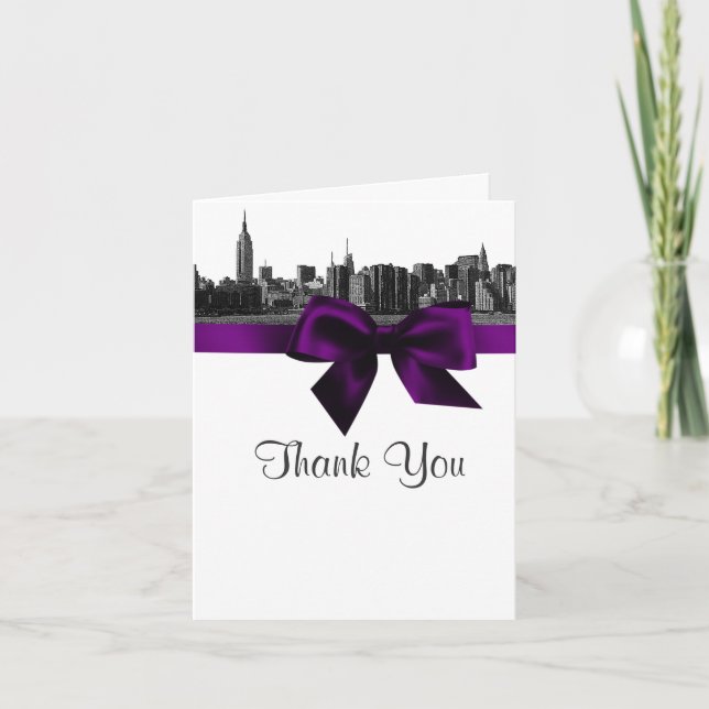 NYC Wide Skyline Etched BW Purple Thank You (Front)