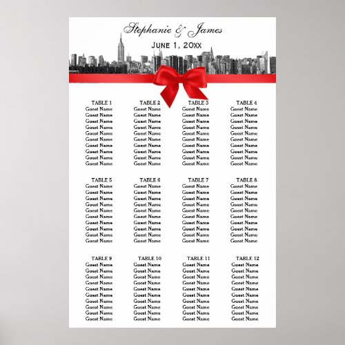 NYC Wide Skyline Etched BW Red Bow Seating Chart