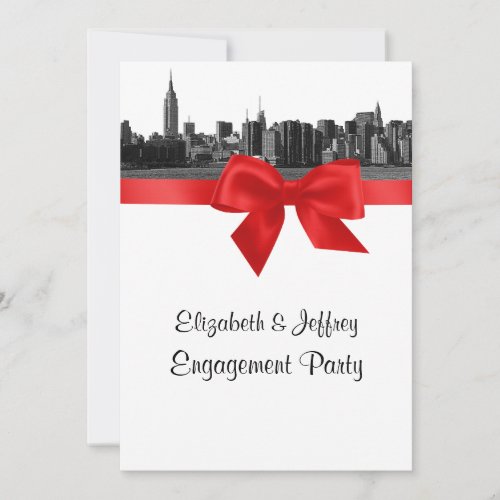 NYC Wide Skyline Etched BW Red Engagement Party Invite