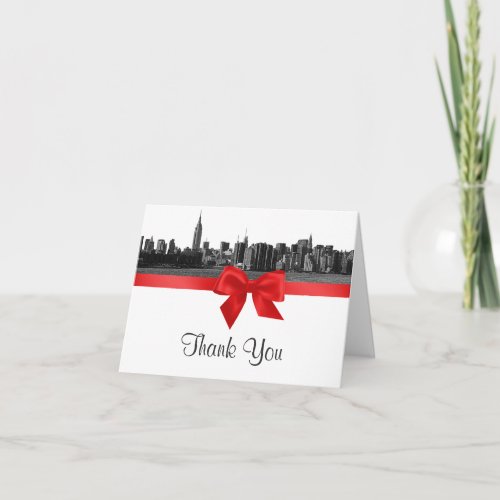 NYC Wide Skyline Etched BW Red H Thank You