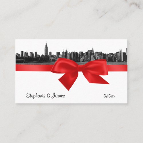 NYC Wide Skyline Etched BW Red Place Cards Business Card