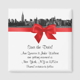 NYC Wide Skyline Etched BW Red Save the Date Magnet