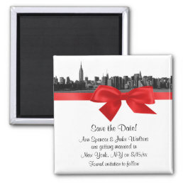 NYC Wide Skyline Etched BW Red Save the Date Magnet