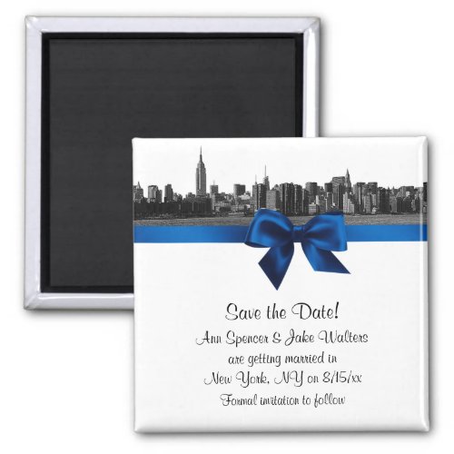 NYC Wide Skyline Etched BW Royal Blu Save the Date Magnet
