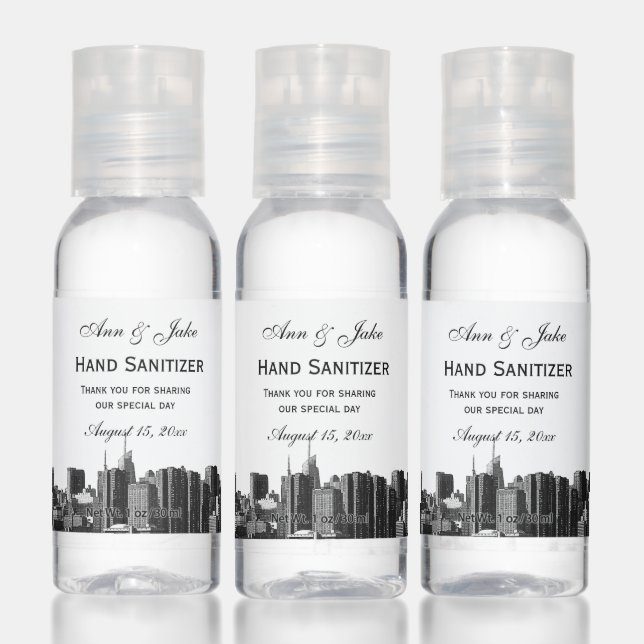 NYC Wide Skyline Etched BW White BG Hand Sanitizer (Set)