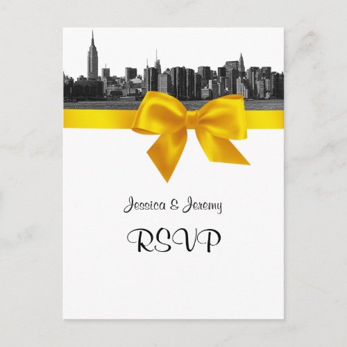 NYC Wide Skyline Etched BW Yellow RSVP 1 Invitation Postcard