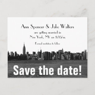 NYC Wide Skyline Etched Save the Date Announcement Postcard