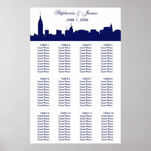 NYC Wide Skyline Silhouette DIY BG Blue Poster