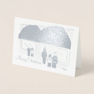 NYC Window Shopping Merry Christmas Holiday Xmas Foil Card