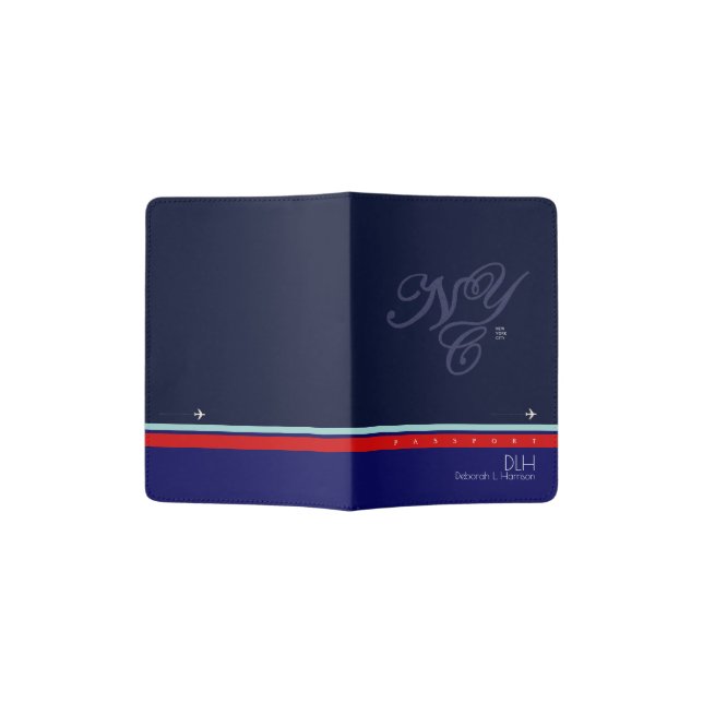 NYC with name & initials, stylish Passport Holder (Opened)