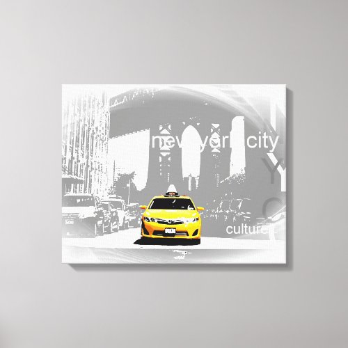 Nyc Yellow Taxi Brooklyn Bridge Pop Art Picture Canvas Print