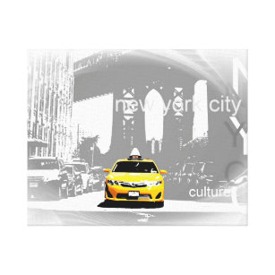 Nyc Yellow Taxi Brooklyn Bridge Pop Art Picture Canvas Print