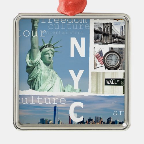 Nyc Yellow Taxi Manhattan Brooklyn Bridge Liberty Metal Ornament