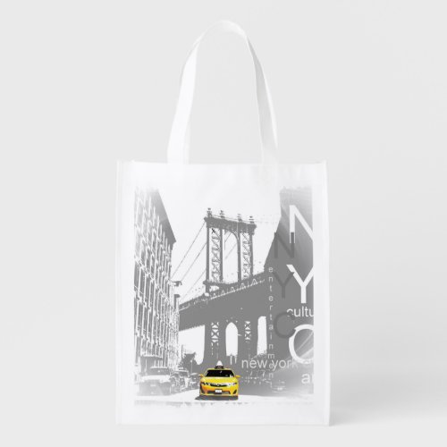 Nyc Yellow Taxi New York City Brooklyn Bridge Grocery Bag