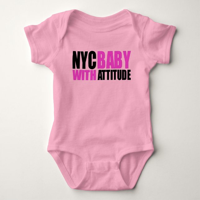 NycBabywAttitude_blk&pink girl Baby Bodysuit (Front)