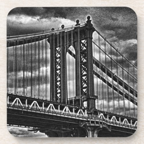 NYCs Manhattan Bridge BW A1 Beverage Coaster