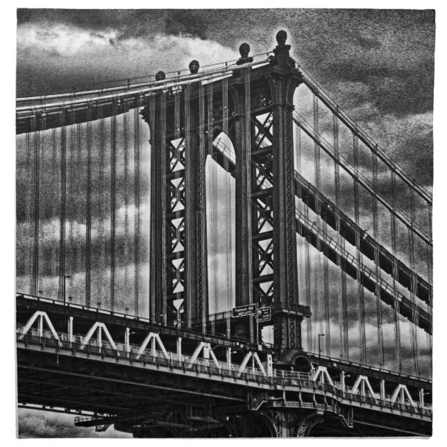 NYC's Manhattan Bridge BW A1 Napkin (Front)