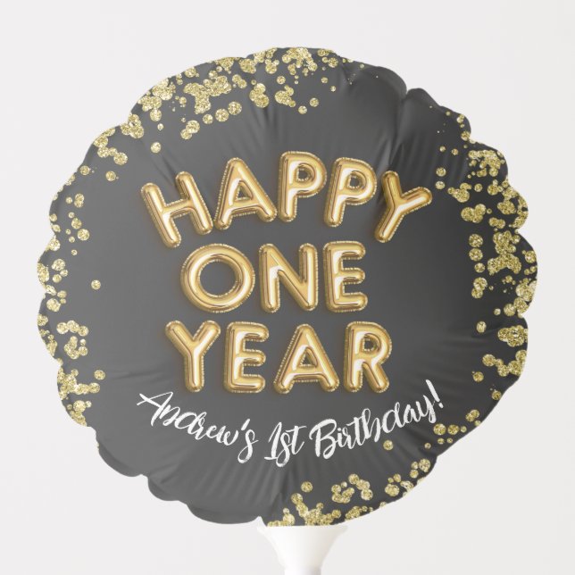 NYE 1st New Years Birthday Happy One Year Invite Balloon (Front)