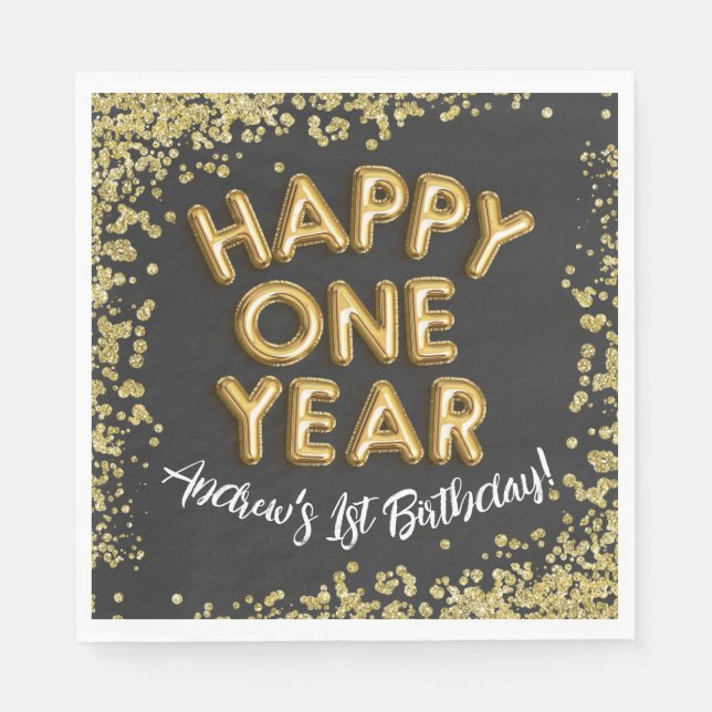 NYE 1st New Years Birthday Happy One Year Invite Napkins (Front)