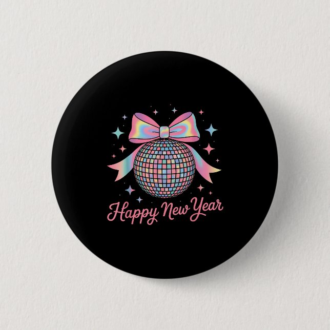 Nye Disco Ball Luxury Golden Happy New Year  Button (Front)