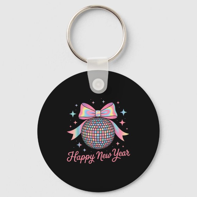 Nye Disco Ball Luxury Golden Happy New Year  Keychain (Front)