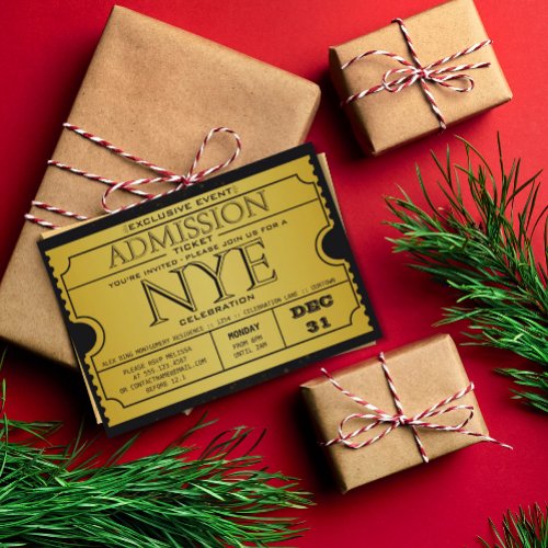 NYE Gold Black Modern Ticket Party Invitation