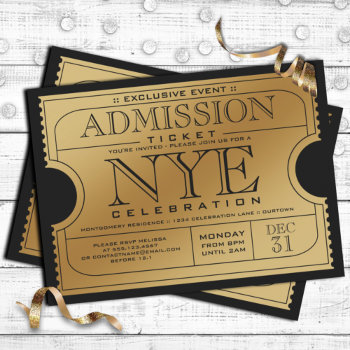 Nye Gold Ticket Party Invitations by reflections06 at Zazzle