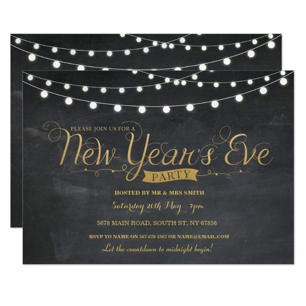 NYE New Year Year's Eve Party Gold Chalk Invite