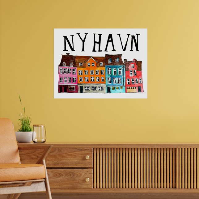 NYHAVN Copenhagen Watercolor Art Travel Poster (Living Room 2)