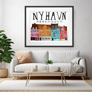 NYHAVN Kobenhavn Watercolor Art Travel Poster