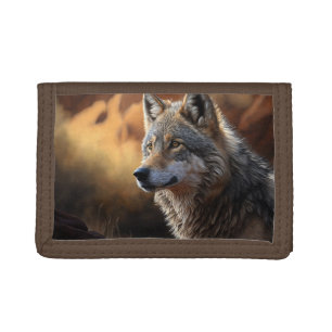 Nylon Tri-Fold Wallet/Wildlife Wolf Trifold Wallet