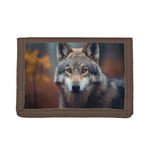 Nylon Tri-Fold Wallet/Wildlife Wolf Trifold Wallet