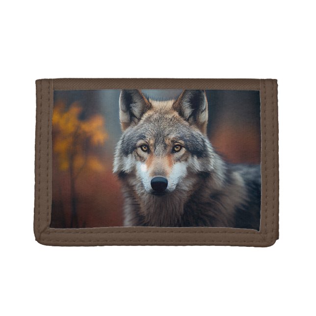 Nylon Tri-Fold Wallet/Wildlife Wolf Trifold Wallet (Front)