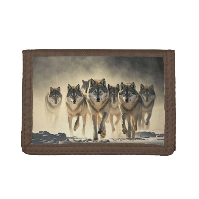 Nylon Tri-Fold Wallet/Wildlife Wolf Trifold Wallet (Front)
