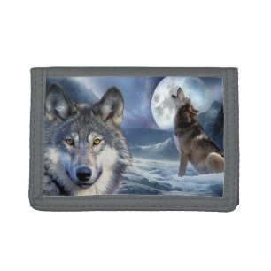 Nylon Tri-Fold Wallet/Wildlife Wolves Trifold Wallet