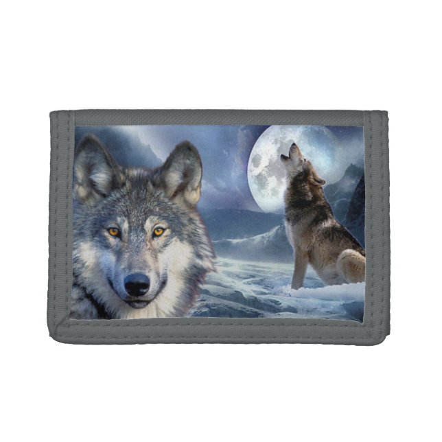 Nylon Tri-Fold Wallet/Wildlife Wolves Trifold Wallet (Front)