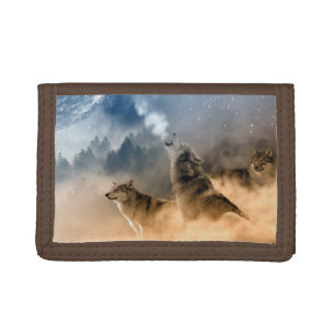 Nylon Tri-Fold Wallet/Wildlife Wolves Trifold Wallet