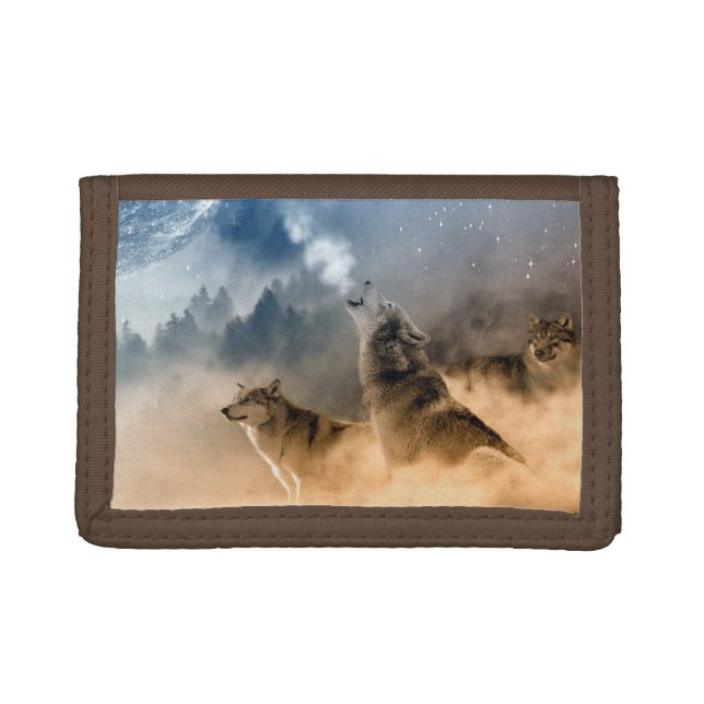 Nylon Tri-Fold Wallet/Wildlife Wolves Trifold Wallet (Front)