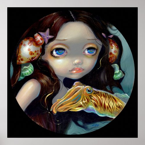 Nymph with a Cuttlefish ART PRINT mermaid fantasy