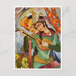Nymph with setar and her lover postcard
