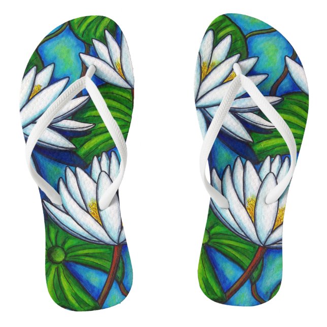 Nymphaea Blue Custom Adult, Slim Straps Flip Flops (Footbed)