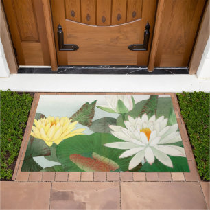Nymphaea lotus, Japanese woodblock print, 1917 Doormat