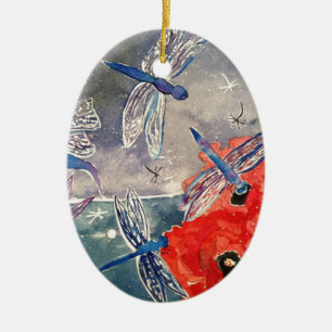 Nymphs and Dragonfly Watercolor Painting Ceramic Ornament