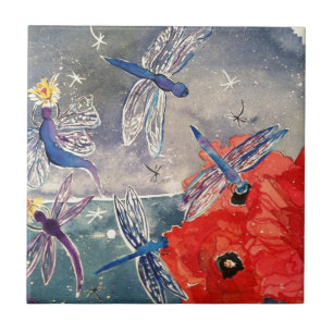Nymphs and Dragonfly Watercolor Painting Tile