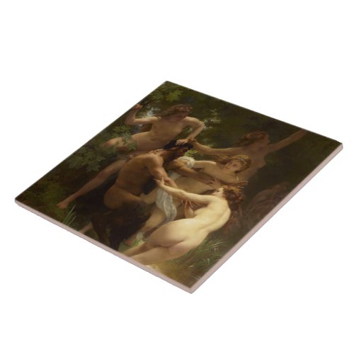 Nymphs and Satyr by William_Adolphe Bouguereau Ceramic Tile